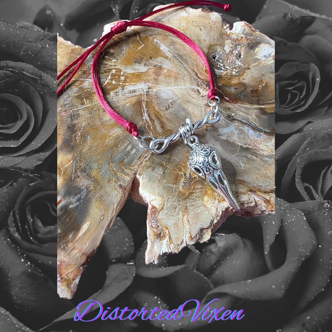Barbed Wire Charm Bracelet, Red or Black Cord, Goth - Thumbnail 7