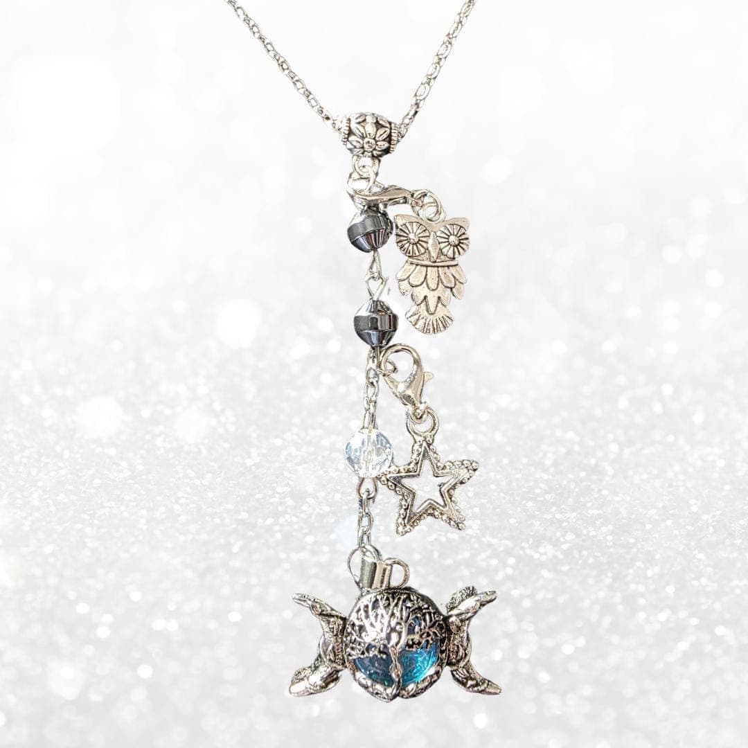 Triple Moon Goddess Necklace with Hematite - Gothic Ritual Jewelry Gift