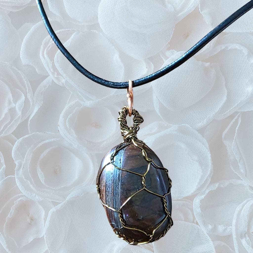 Eye of the Storm: Copper-Wrapped Tiger's Eye & Hand-Finished Leather Necklace - Thumbnail 3