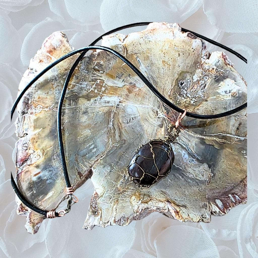 Eye of the Storm: Copper-Wrapped Tiger's Eye & Hand-Finished Leather Necklace - Thumbnail 7