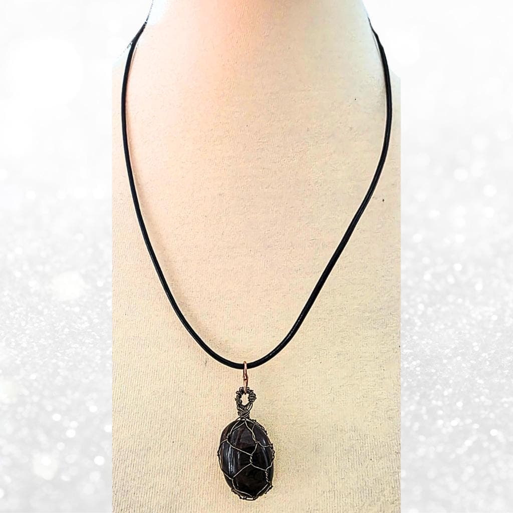 Eye of the Storm: Copper-Wrapped Tiger's Eye & Hand-Finished Leather Necklace - Thumbnail 5