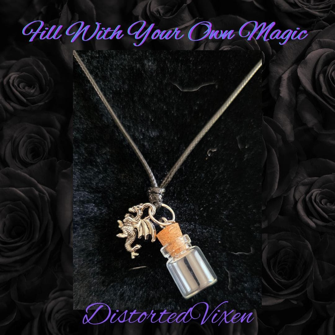 Dragon & Spell Bottle Necklace | Fill With Your Own Magic | Witchy Minimalist Jewelry | Distorted Vixen