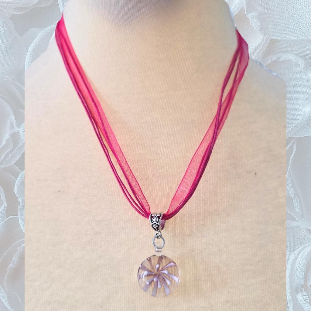 Glass Flower Necklace, Delicate Pink Pendant, Romantic Jewelry, Gift for Her - Thumbnail 6