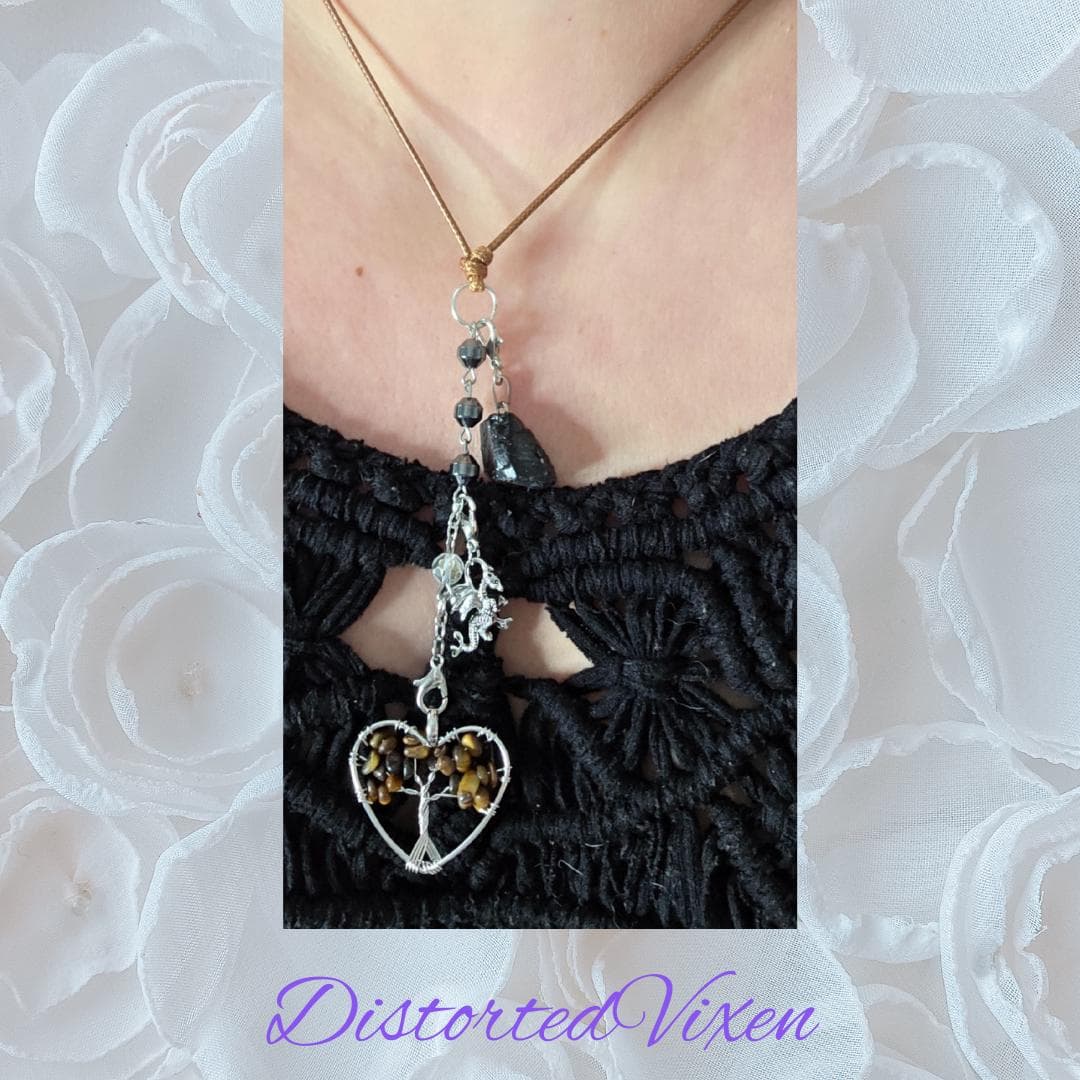 Tiger's Eye Dragonheart Necklace, Hematite, Leather Cord Talisman - Thumbnail 9