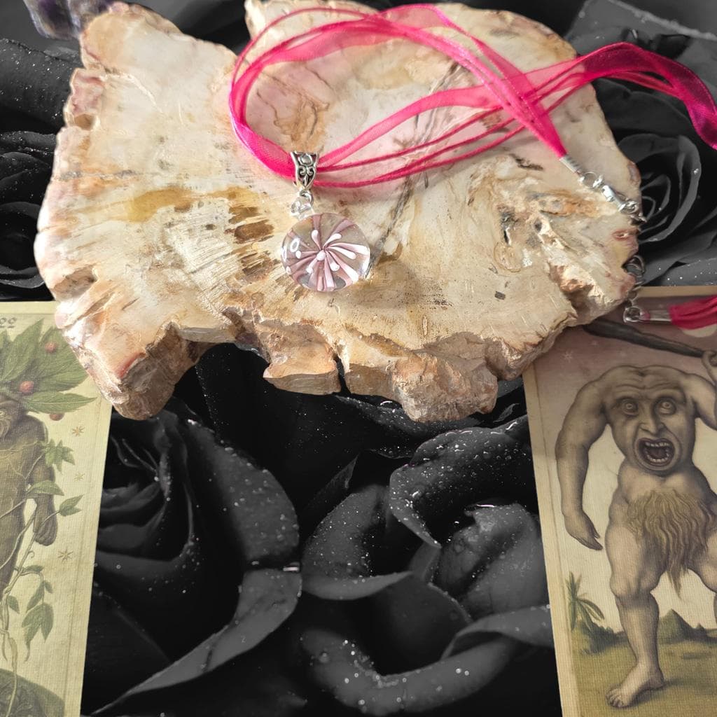 Glass Flower Necklace, Delicate Pink Pendant, Romantic Jewelry, Gift for Her - Thumbnail 3