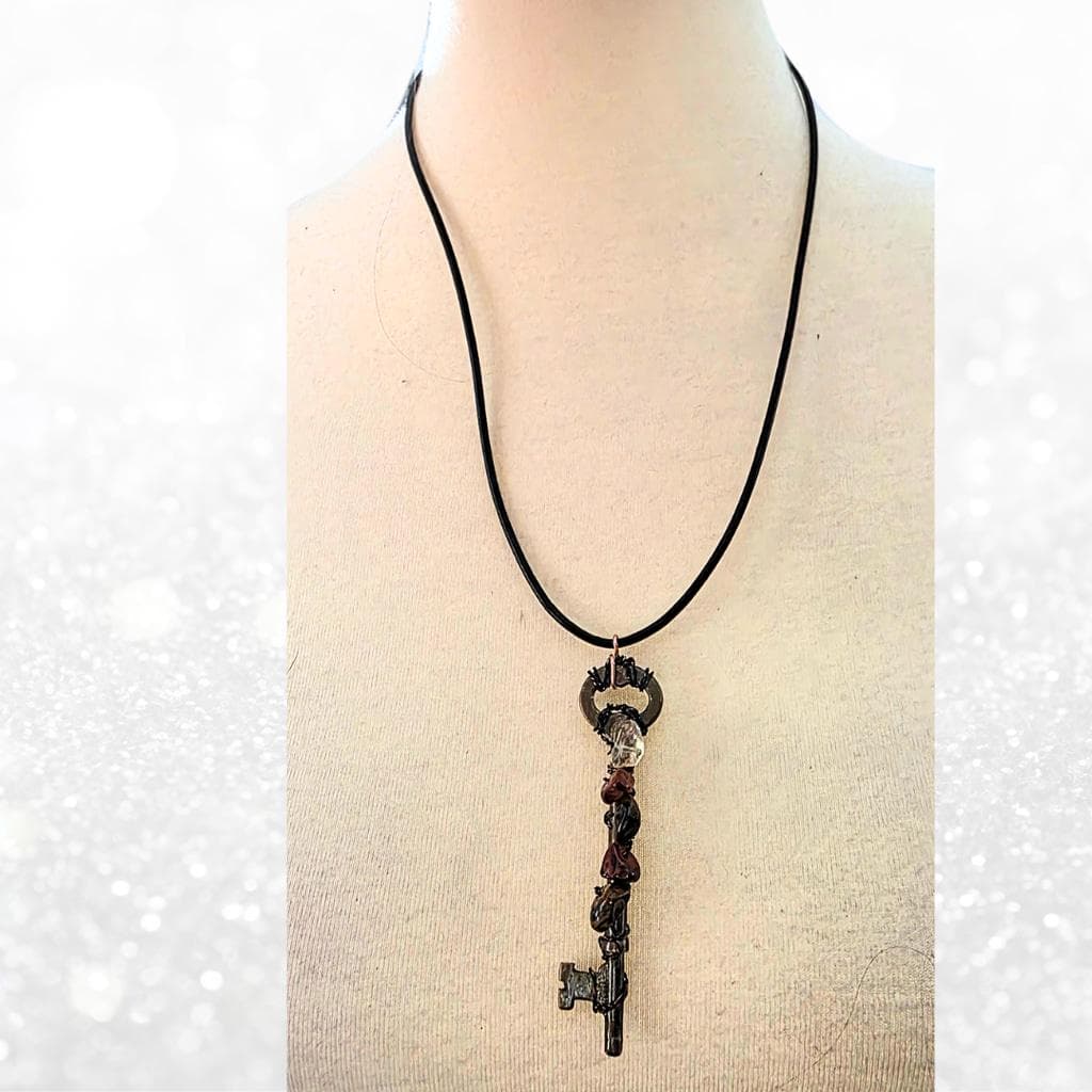 Antique Success Key - Red Jasper & Tiger’s Eye Talisman Copper Handwrapped - Thumbnail 6