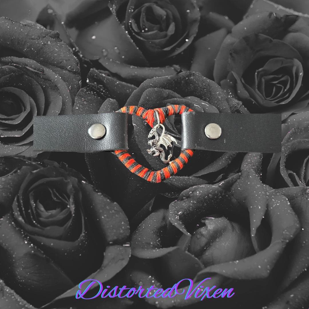 Dragon Heart Choker, Orange & Black, Gothic Faux Leather Collar - Thumbnail 5