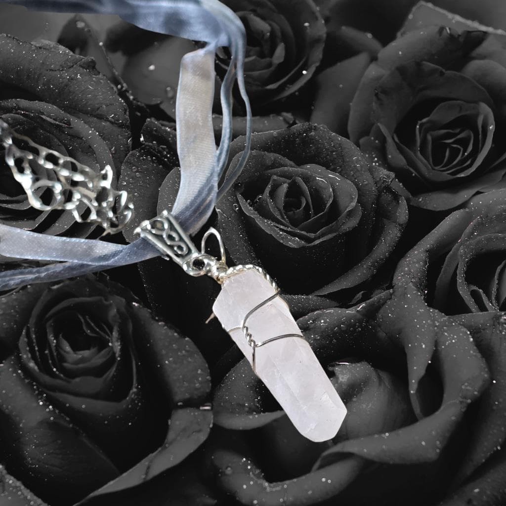 Rose Quartz Crystal Point Necklace | Wire Wrapped Pendulum & Choker - Thumbnail 7