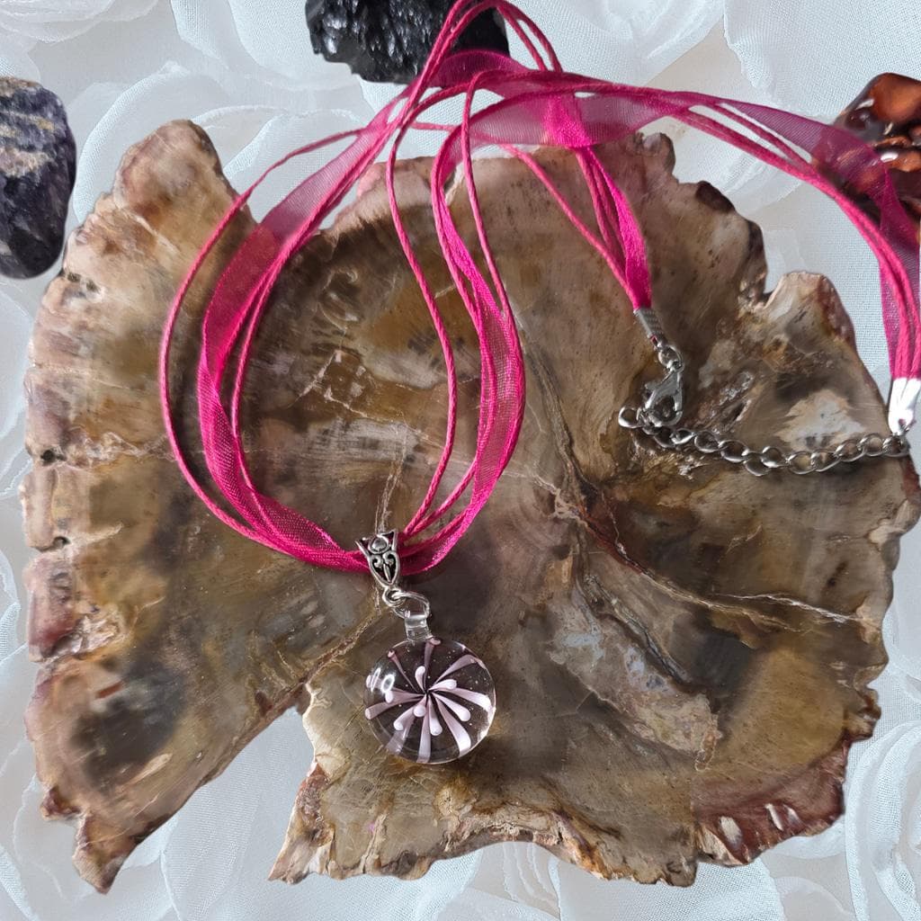 Glass Flower Necklace, Delicate Pink Pendant, Romantic Jewelry, Gift for Her - Thumbnail 5