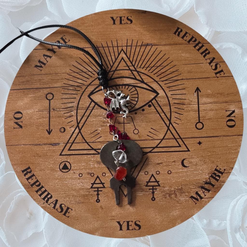 Antique Skeleton Key Necklace Clear Quartz & Carnelian - Gothic Dragon Talisman - Thumbnail 4