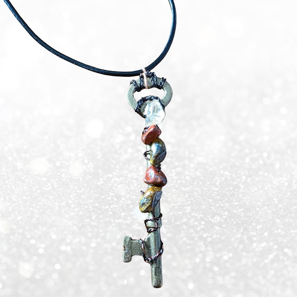 Antique Success Key - Red Jasper & Tiger’s Eye Talisman Copper Handwrapped - Thumbnail 8