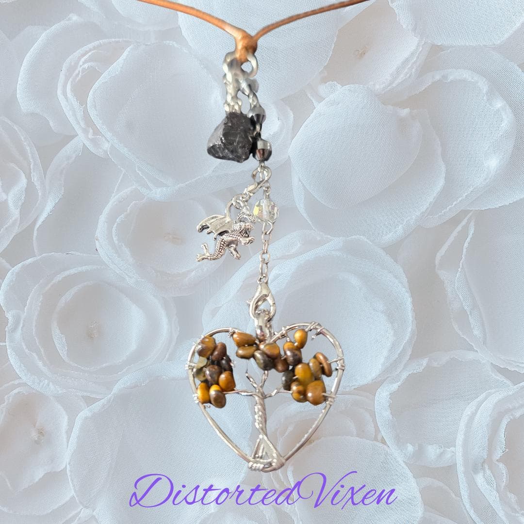 Tiger's Eye Dragonheart Necklace, Hematite, Leather Cord Talisman - Thumbnail 10
