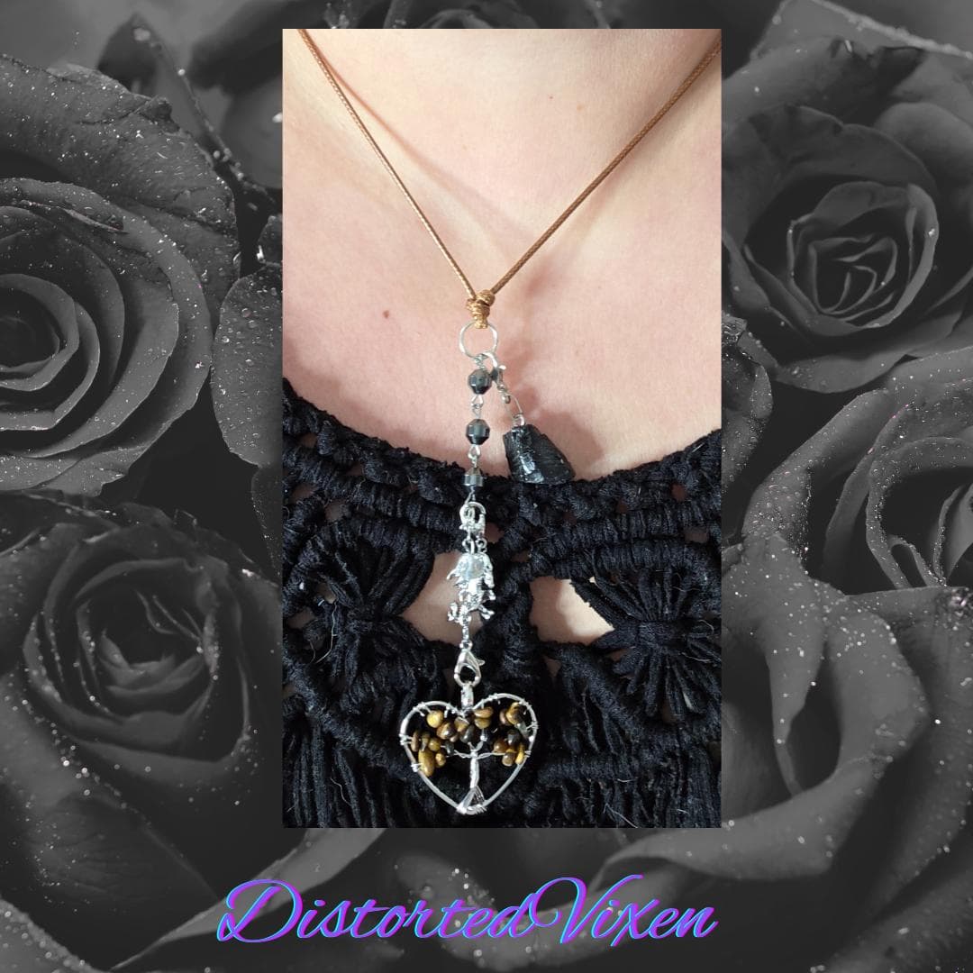 Tiger's Eye Dragonheart Necklace, Hematite, Leather Cord Talisman - Thumbnail 7