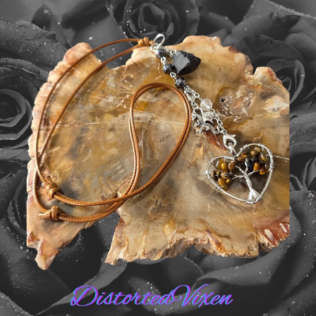 Tiger's Eye Dragonheart Necklace, Hematite, Leather Cord Talisman - Thumbnail 5