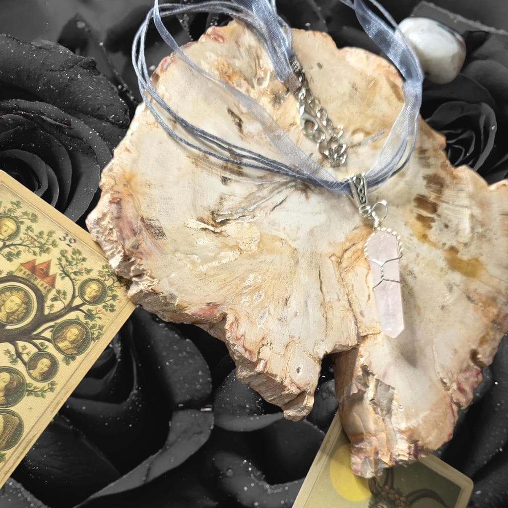 Rose Quartz Crystal Point Necklace | Wire Wrapped Pendulum & Choker - Thumbnail 5
