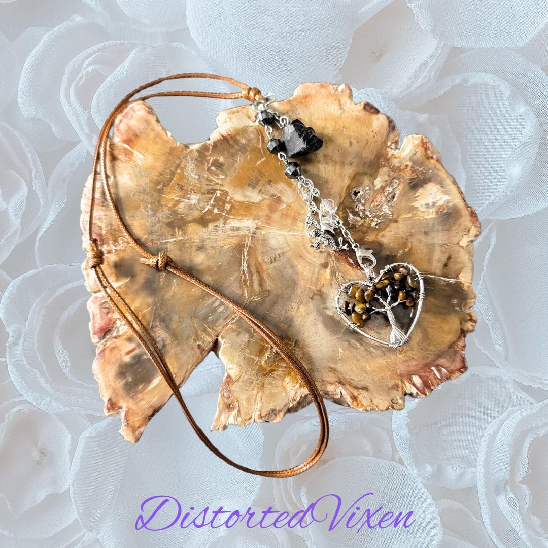 Tiger's Eye Dragonheart Necklace, Hematite, Leather Cord Talisman - Thumbnail 8