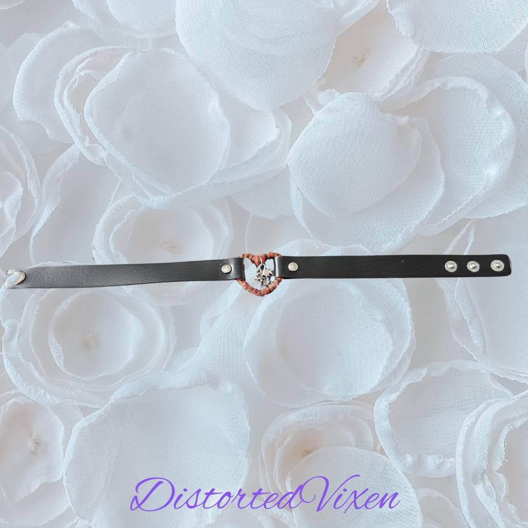 Dragon Heart Choker, Orange & Black, Gothic Faux Leather Collar - Thumbnail 4