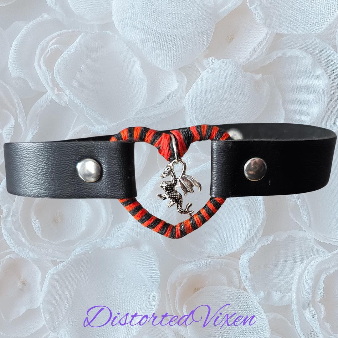 Dragon Heart Choker, Orange & Black, Gothic Faux Leather Collar - Thumbnail 7
