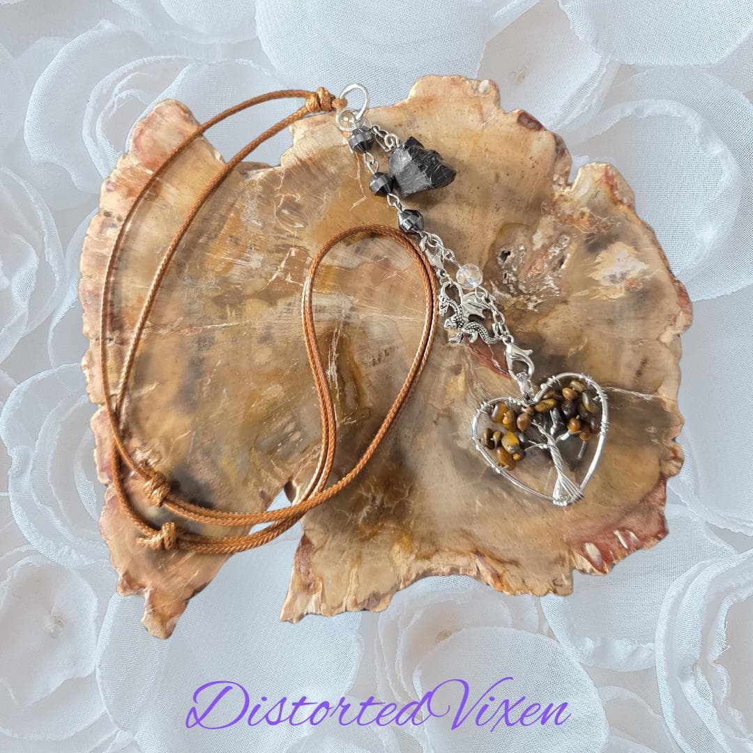 Tiger's Eye Dragonheart Necklace, Hematite, Leather Cord Talisman - Thumbnail 6