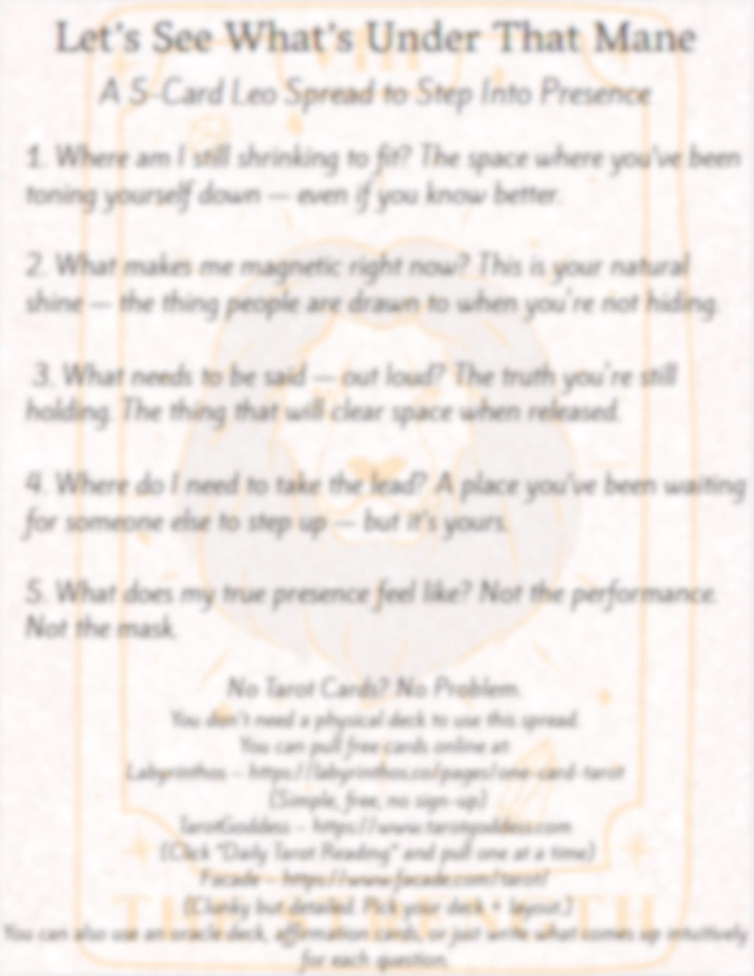 Leo Season Ritual Kit – Confidence Spell, Tarot Spread (Digital Download) - Thumbnail 4