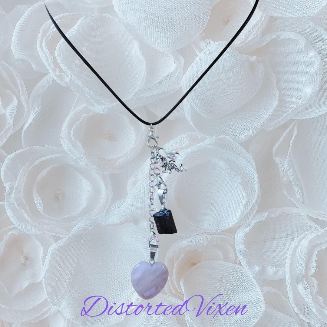 Clear Quartz and Black Tourmaline Interchangeable Necklace | Dragon Charm | Protection and Energy Amplification Jewelry