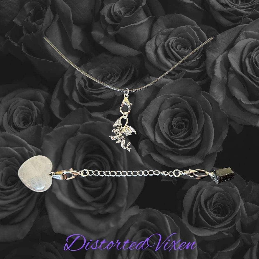 Clear Quartz and Black Tourmaline Interchangeable Necklace | Dragon Charm | Protection and Energy Amplification Jewelry - Thumbnail 3
