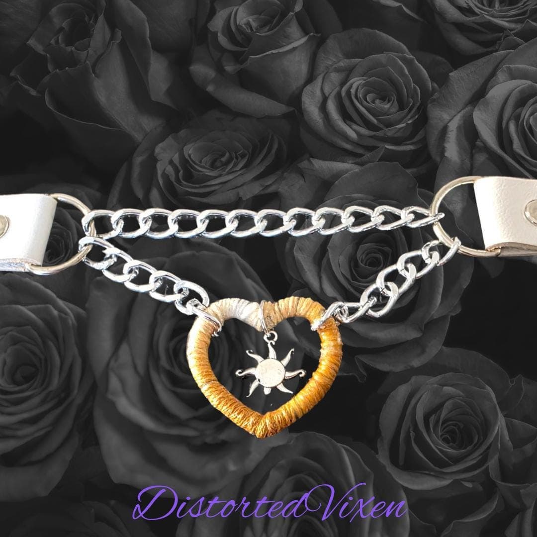 Handmade Ombre Heart Choker – Faux Leather & Sun Charm Necklace - Thumbnail 7