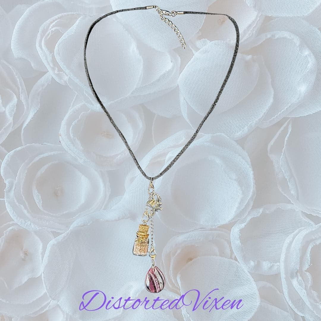 Red Glass Teardrop Necklace with Spell Bottle & Dragon Charm | Interchangeable Ritual Jewelry - Thumbnail 4