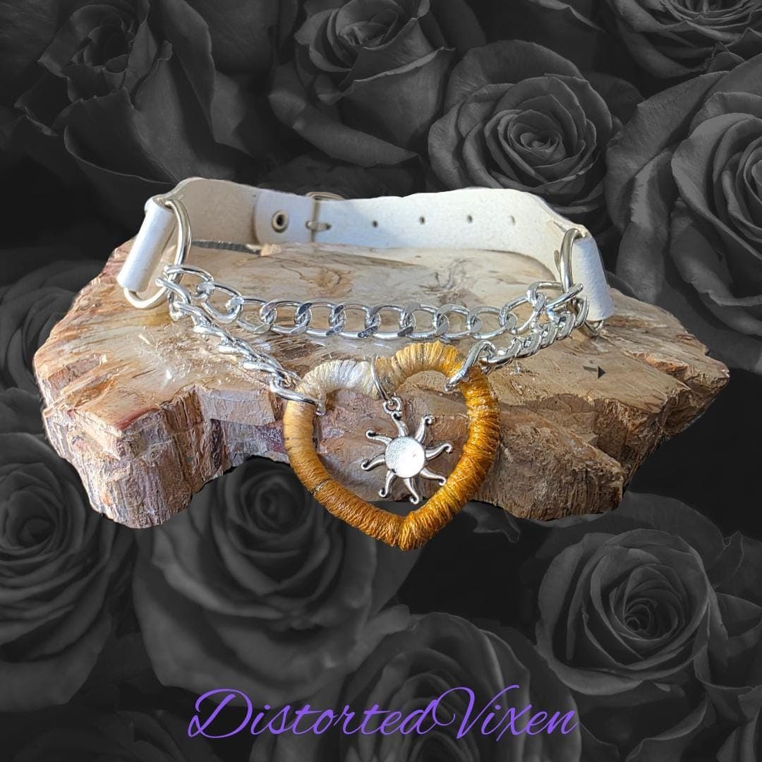 Handmade Ombre Heart Choker – Faux Leather & Sun Charm Necklace - Thumbnail 6
