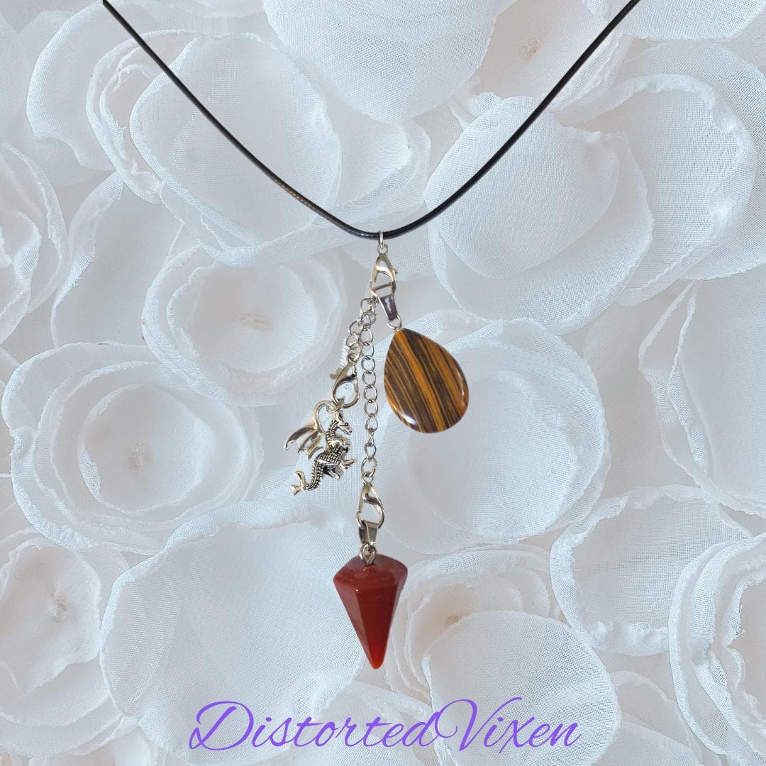 Interchangeable Crystal Charm Necklace, Red Jasper, Tiger's Eye, Dragon Charm - Thumbnail 4