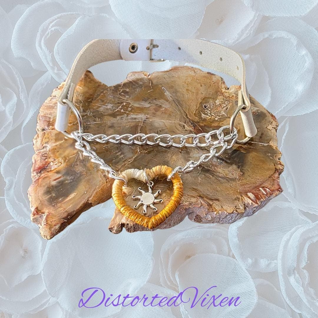 Handmade Ombre Heart Choker – Faux Leather & Sun Charm Necklace - Thumbnail 2
