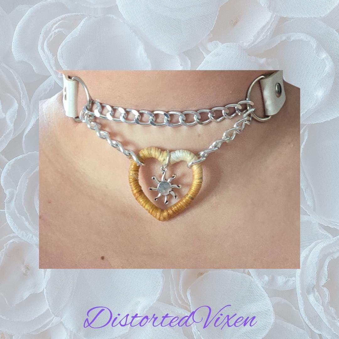 Handmade Ombre Heart Choker – Faux Leather & Sun Charm Necklace - Thumbnail 5
