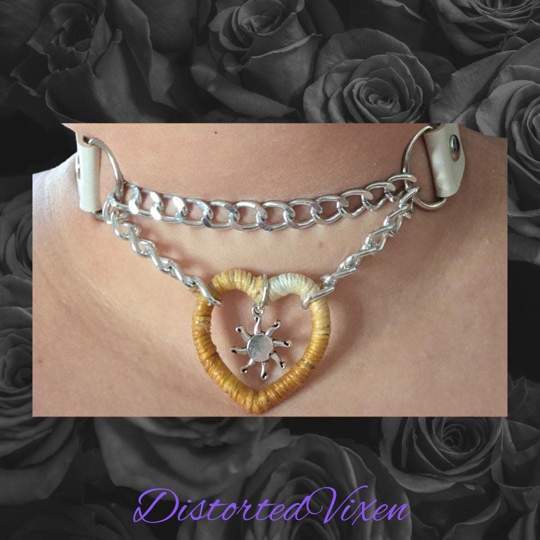 Handmade Ombre Heart Choker – Faux Leather & Sun Charm Necklace - Thumbnail 10
