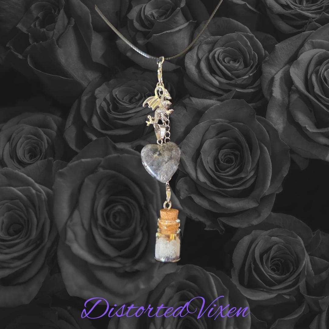 Labradorite Heart Necklace with Spell Bottle & Dragon Charm | Interchangeable Ritual Jewelry