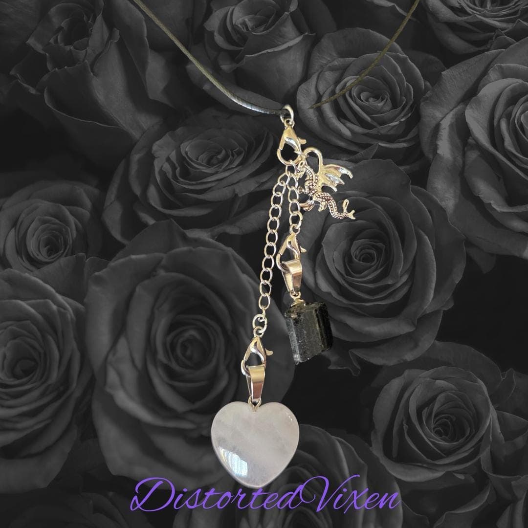 Clear Quartz and Black Tourmaline Interchangeable Necklace | Dragon Charm | Protection and Energy Amplification Jewelry - Thumbnail 4