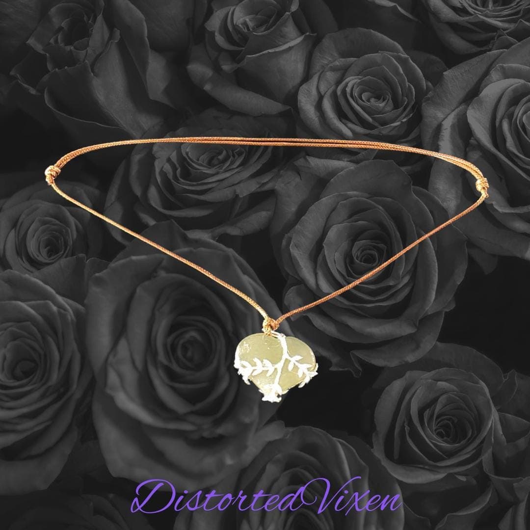 Green Aventurine Heart Necklace – Silver Leaf Wrapped Crystal Pendant - Thumbnail 7