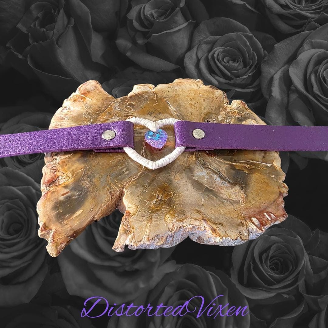 Purple Faux Leather Heart Choker – Gothic Aurora Crystal Necklace - Thumbnail 6