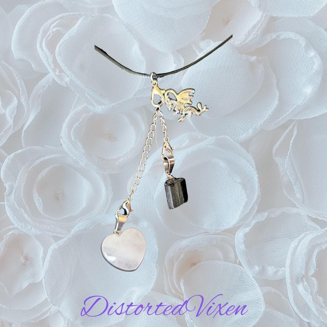 Clear Quartz and Black Tourmaline Interchangeable Necklace | Dragon Charm | Protection and Energy Amplification Jewelry - Thumbnail 9