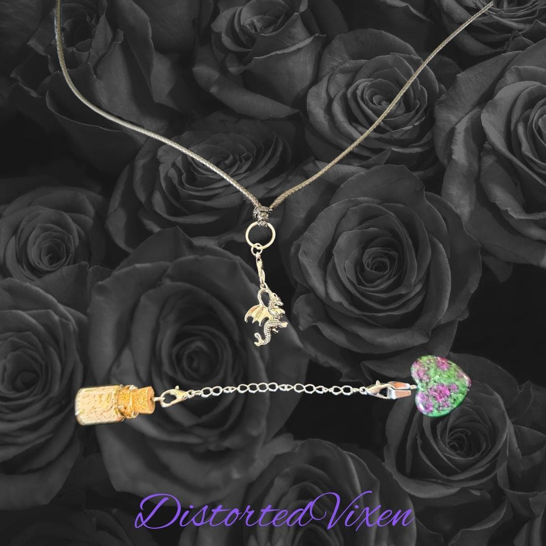 Clear Quartz Heart Necklace with Spell Bottle & Dragon Charm | Interchangeable Ritual Jewelry - Thumbnail 7