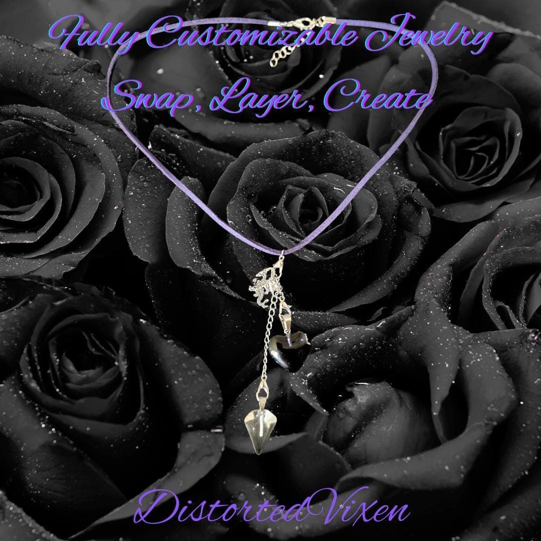 Navy Blue Glass Heart & Clear Glass Pendulum Necklace – Interchangeable Dragon Charm, Modular Gothic Jewelry - Thumbnail 6