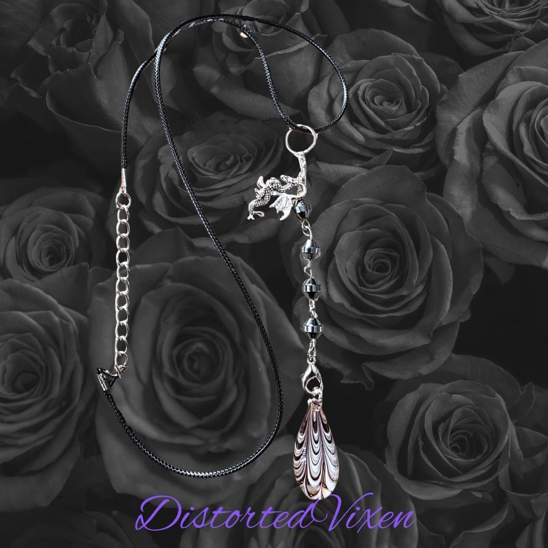 Dragon Hematite Necklace, Burgundy Lace Glass Pendant, Gothic Talisman - Thumbnail 5