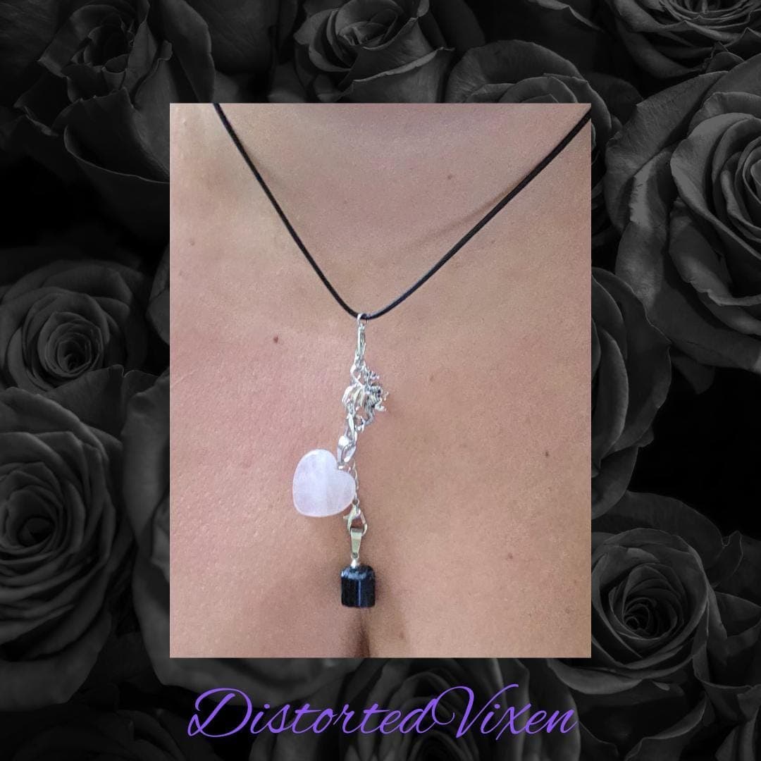 Clear Quartz and Black Tourmaline Interchangeable Necklace | Dragon Charm | Protection and Energy Amplification Jewelry - Thumbnail 6