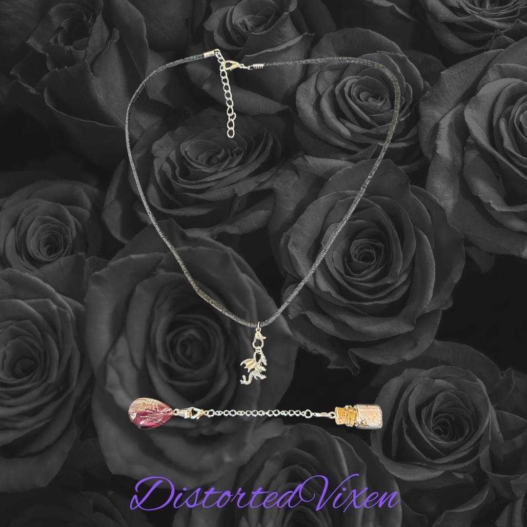 Red Glass Teardrop Necklace with Spell Bottle & Dragon Charm | Interchangeable Ritual Jewelry - Thumbnail 6