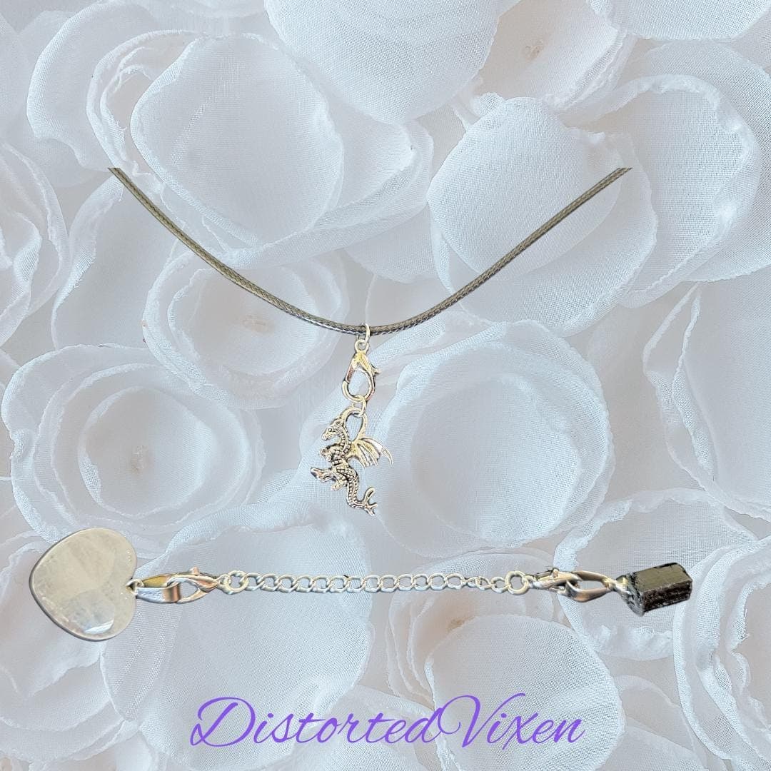 Clear Quartz and Black Tourmaline Interchangeable Necklace | Dragon Charm | Protection and Energy Amplification Jewelry - Thumbnail 7