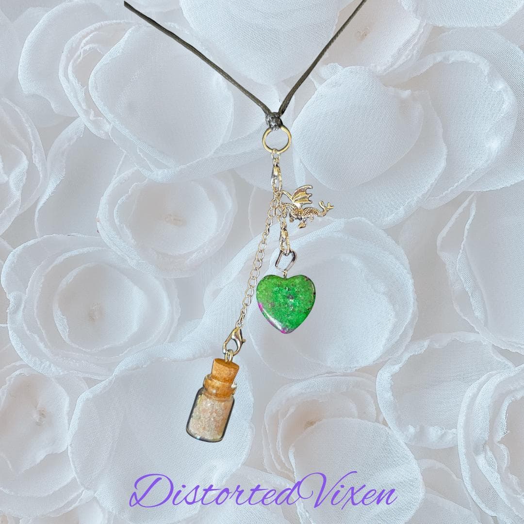 Clear Quartz Heart Necklace with Spell Bottle & Dragon Charm | Interchangeable Ritual Jewelry - Thumbnail 3