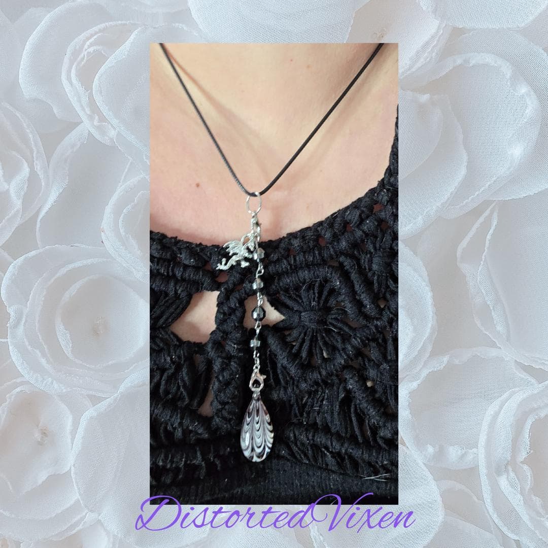 Dragon Hematite Necklace, Burgundy Lace Glass Pendant, Gothic Talisman - Thumbnail 8