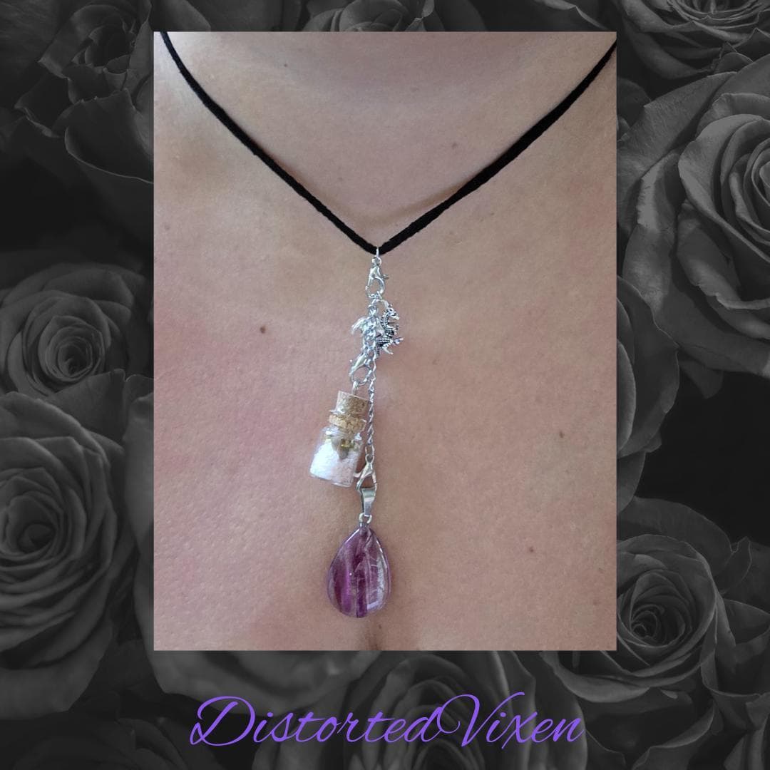 Red Glass Teardrop Necklace with Spell Bottle & Dragon Charm | Interchangeable Ritual Jewelry