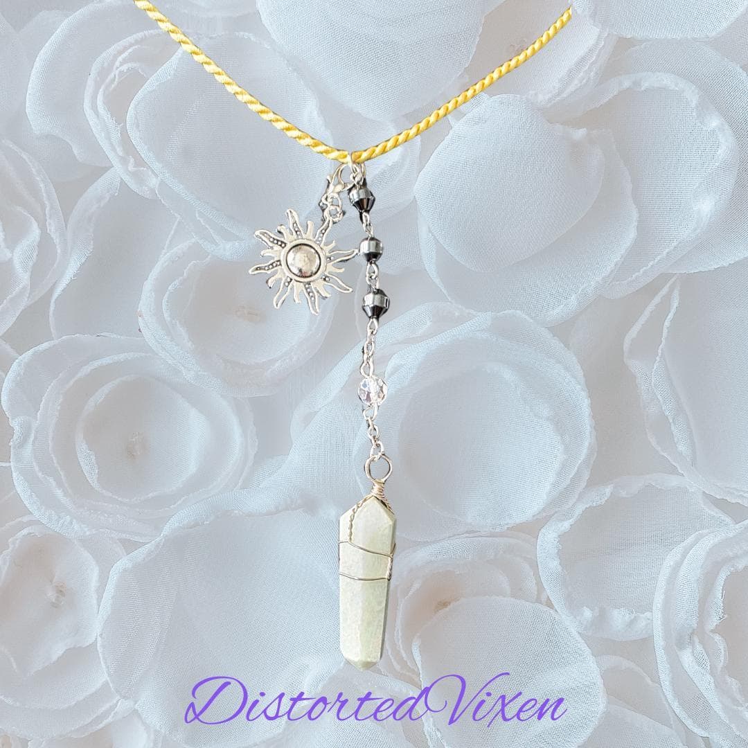 Amazonite Sun Necklace, Courage Stone Pendant, Celestial Gold Cord Choker, Truth & Harmony Crystal, Boho Sun Jewelry, Spiritual Empowerment - Thumbnail 5