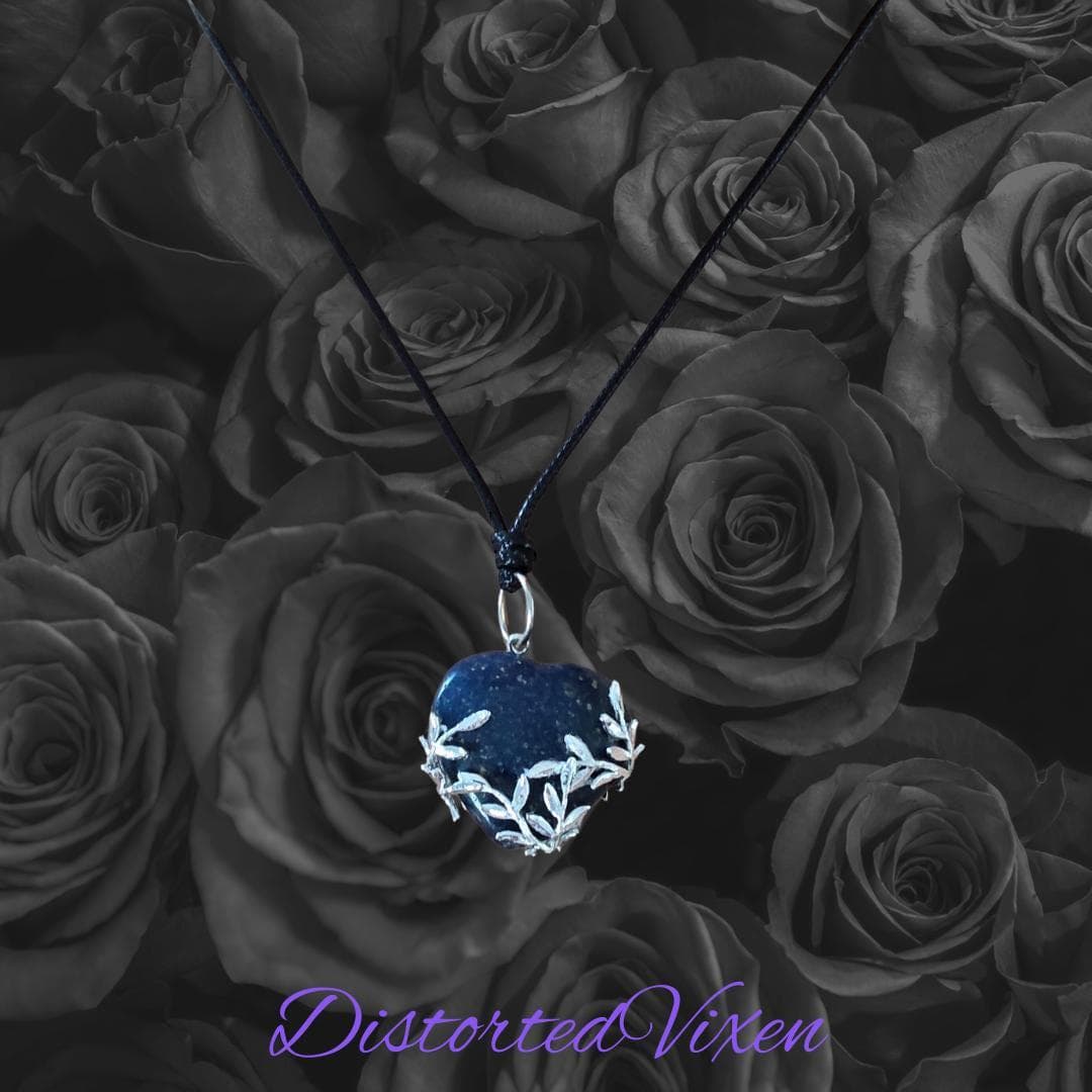 Lapis Lazuli Leaf Pendant Necklace – Silver Leaf Wrapped Blue Stone on Black Cord - Thumbnail 2