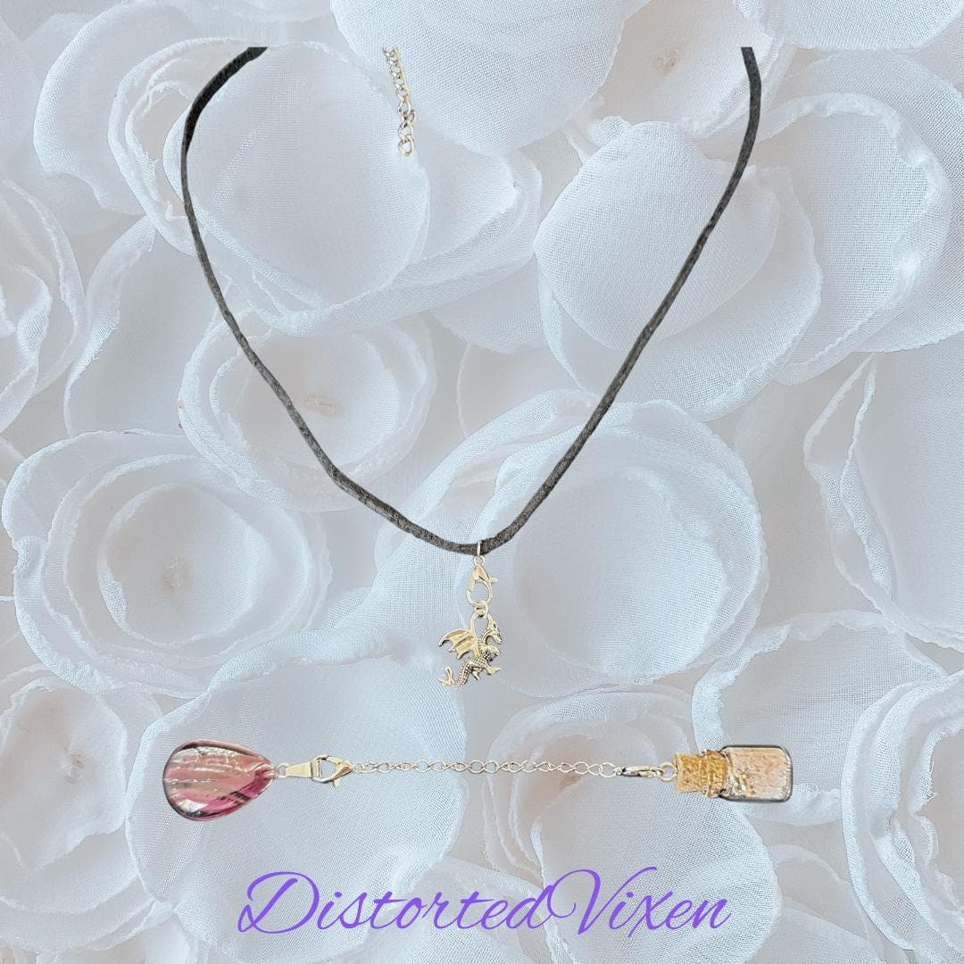 Red Glass Teardrop Necklace with Spell Bottle & Dragon Charm | Interchangeable Ritual Jewelry - Thumbnail 5